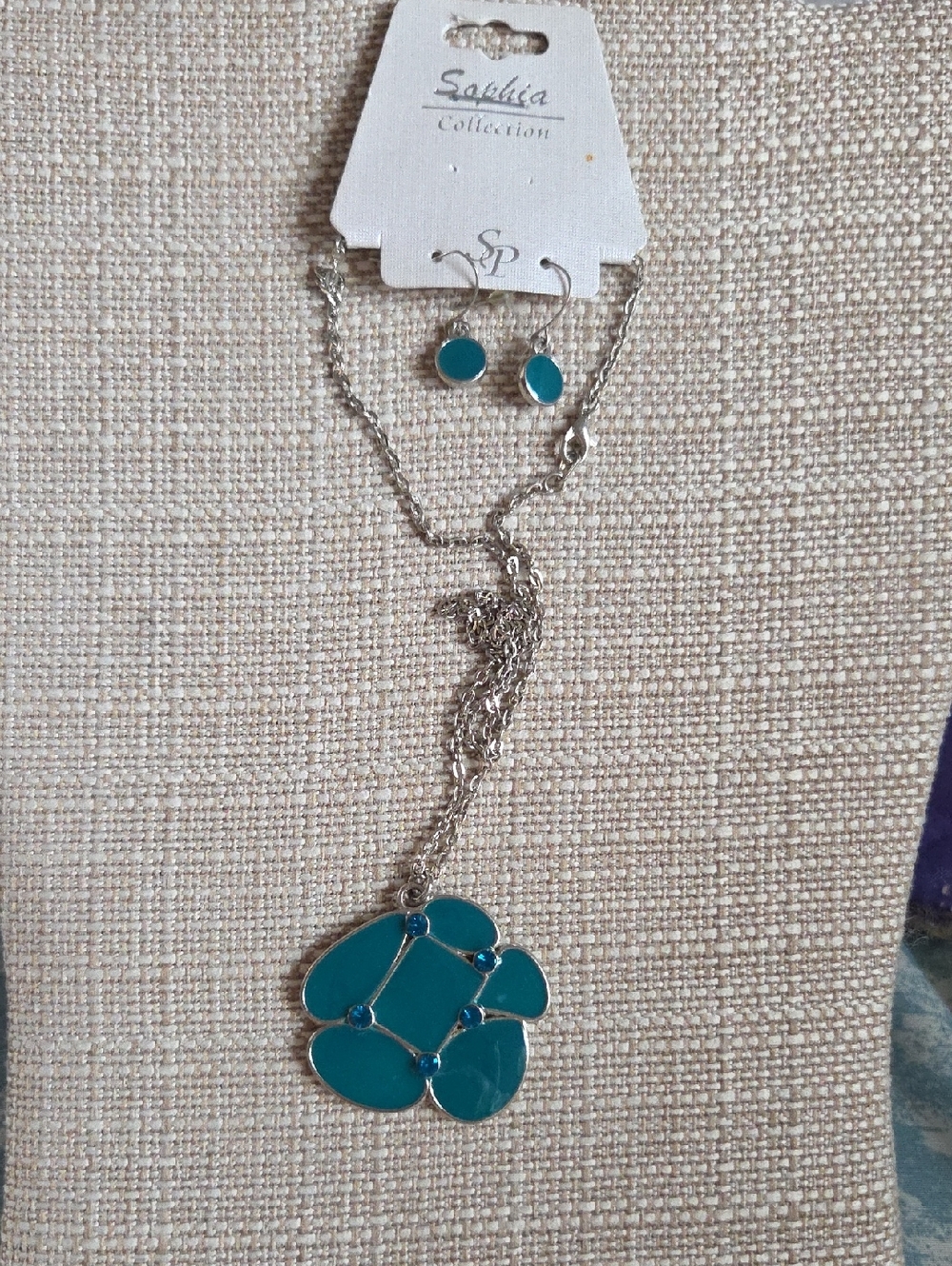 Sophia Collection Teal Pendant Necklace & Earrings Set